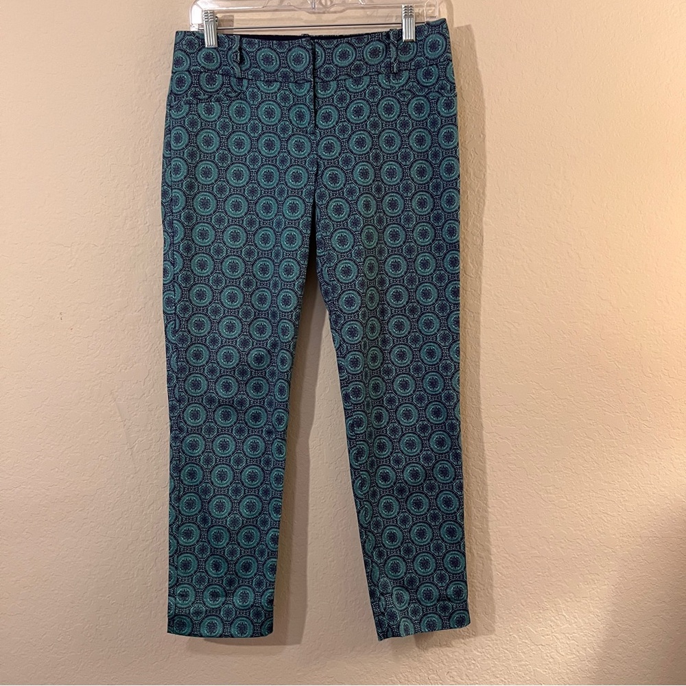 The Limited Drew Fit Crop Pants | Navy & Teal Geometric Print | Size 2
